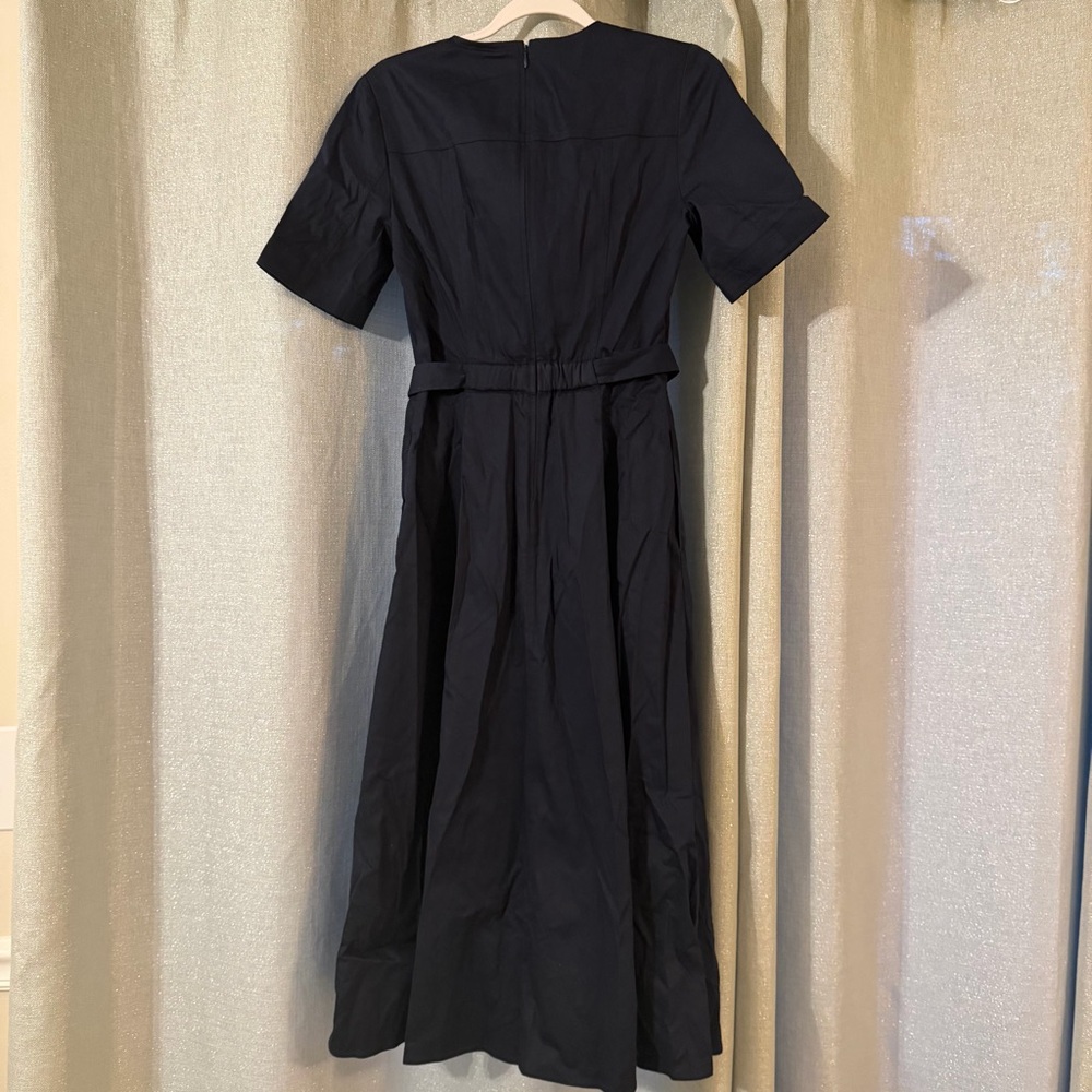 $398 Shoshanna Castell Cotton Cheryl Dress Navy Midi A-Line Chain Belt Pockets 4 - Picture 6 of 9